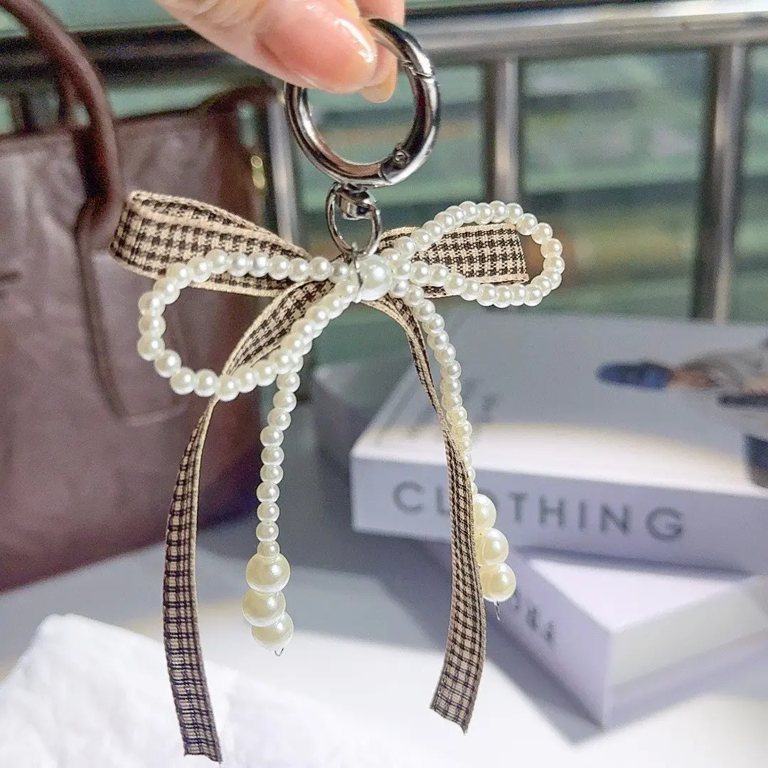 Classic simple bow pendant, niche design plaid key chain cute accessories, bag key chain pendant, Keychain Accessory, Bag Charm Keychain