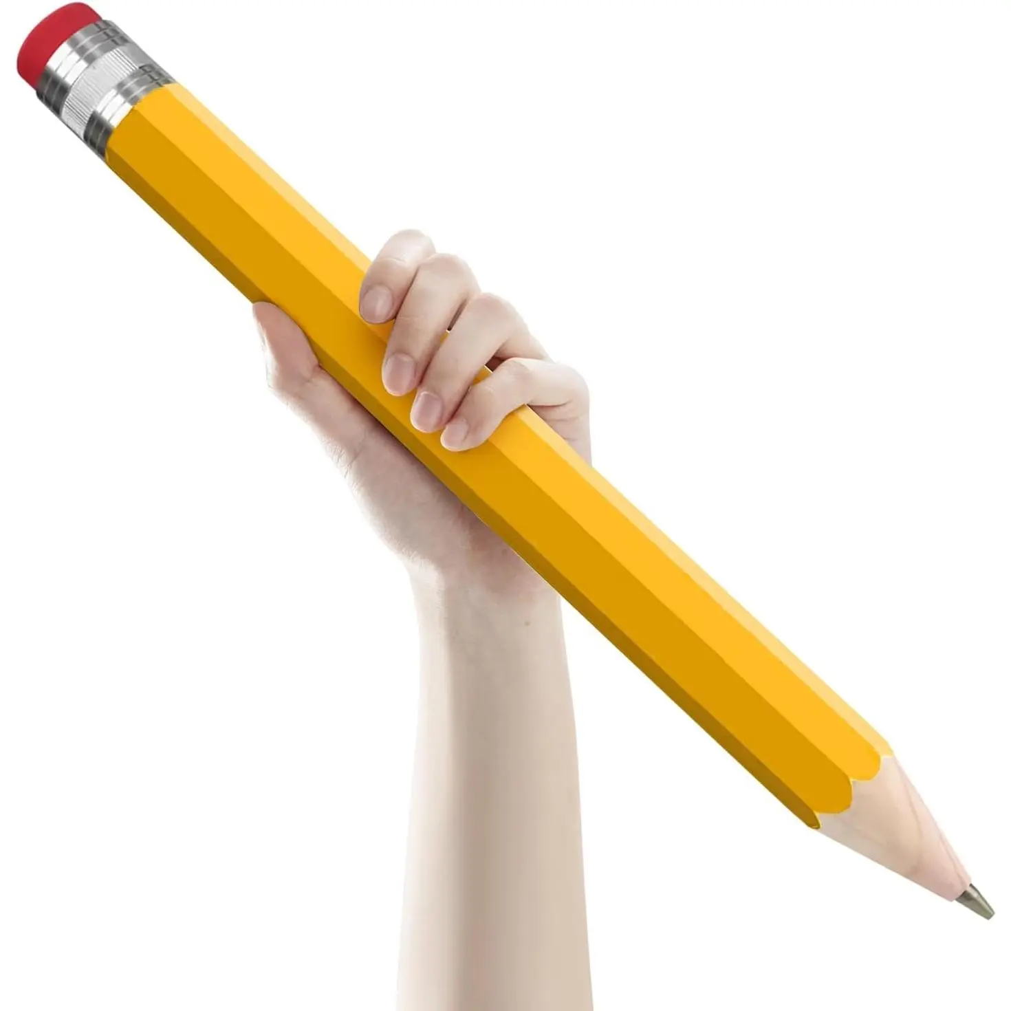 14 Inch Wooden Jumbo Novelty Pencil with Cap - Funny Yellow Prop for Gifts & Decor