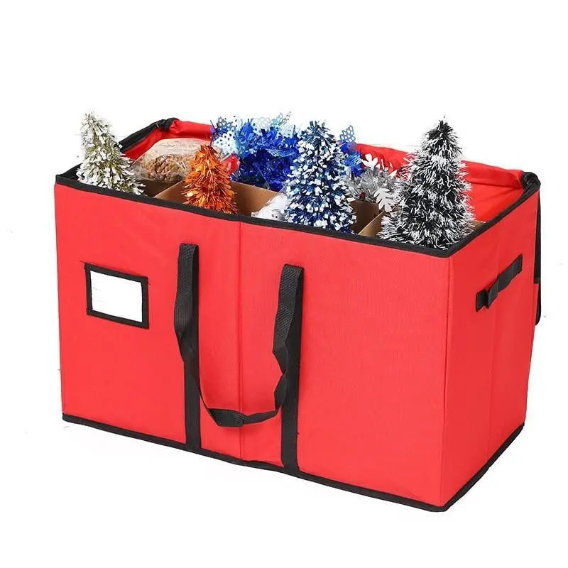 Christmas Figurine Storage Box, 600D Canvas, Holds 8 Holiday Figurines, 13.4 Inches, Adjustable Pockets for Decorations, Nutcracker Container
