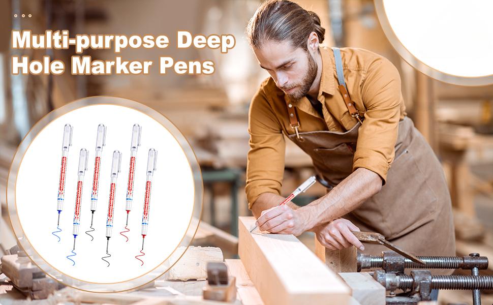 Long-Head Deep-Hole Marking Pen for Mechanical Woodworking with 20mm Nib Size Quick-Dry Waterproof Sturdy Comfortable Marker Tool for Carpentry & DIY Projects-BY