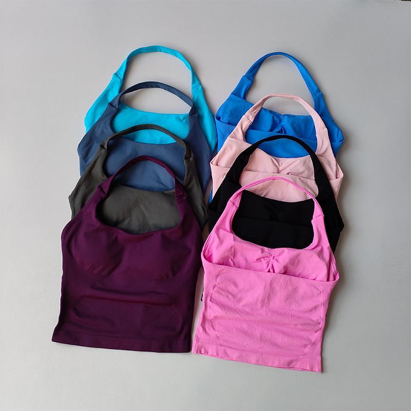Neck Halter Shockproof Sport Longline Strappy Top Halterneck Vest Gym Support Yoga Gym Workout Seamless  Fitness Sport Bra