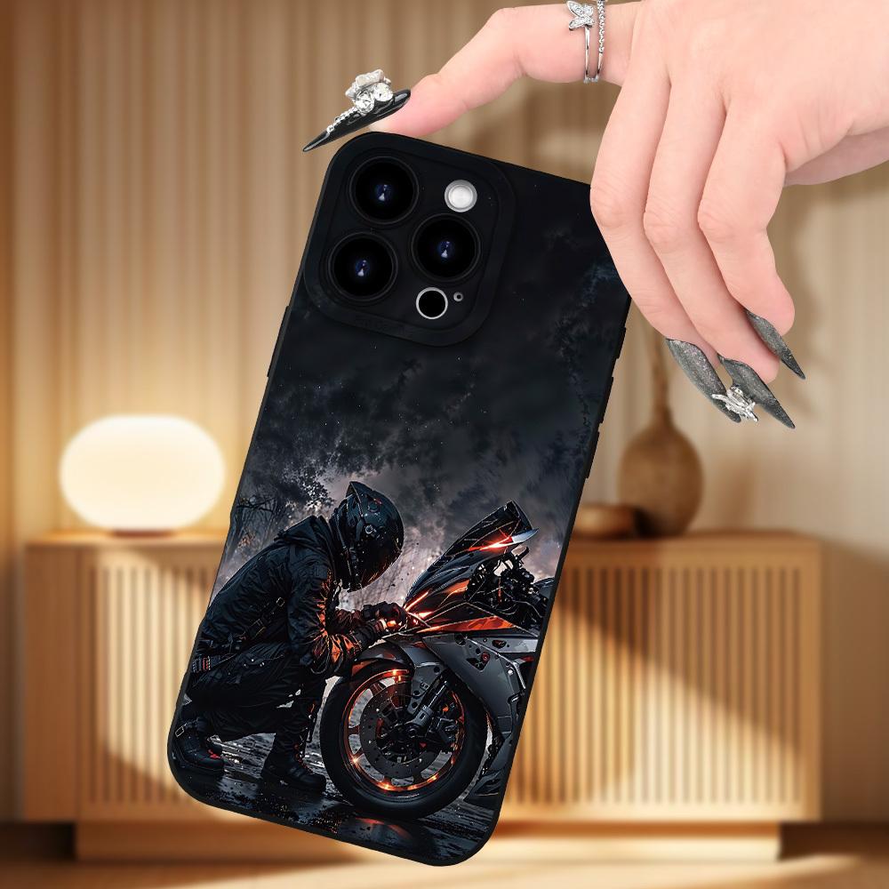 Creative Motorcycle Boy Pattern Shockproof Phone Case, Suitable for iPhone 17 Air/16 Plus/15 Pro Max/14 Pro/13/12/11/XS Max/X Phone Case, Ideal Gift for Family, Friends, Partners, Boyfriends Who Love Motorcycles, Best Choice for Holiday Gifts MS322