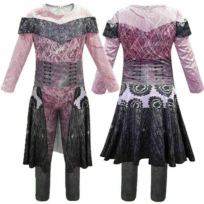 Babamoon Audrey Mal Printed Polyester Long-Sleeve Cosplay Jumpsuit - Girls' Evil Queen Holiday Halloween Fancy Dress Costume
