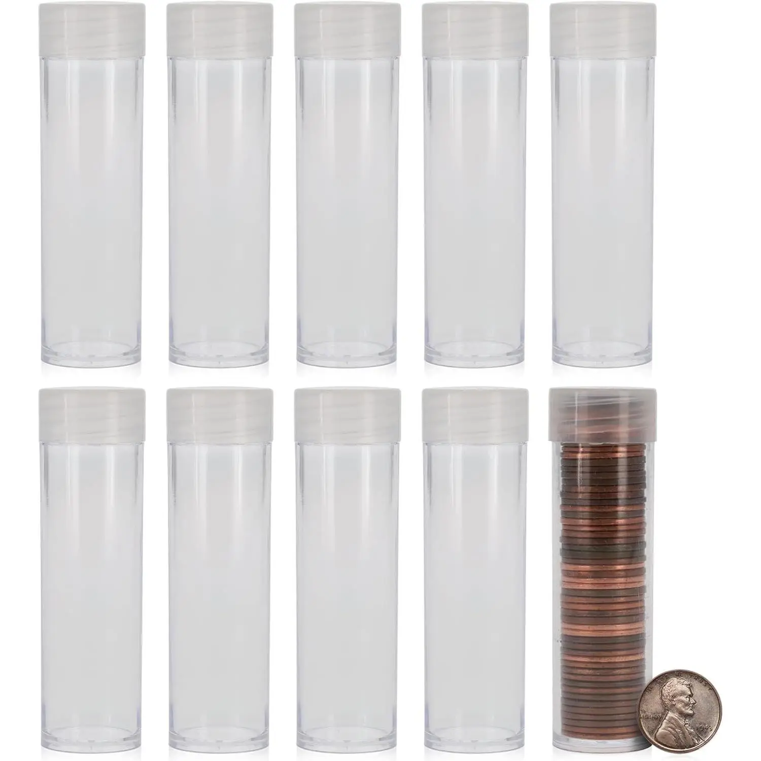 Coin Tubes for US Pennies - 10ct | Holds "Lincoln" Penny | Durable Plastic Tube Coin Holders | Coin Collecting Supplies | Penny Coin Tubes
