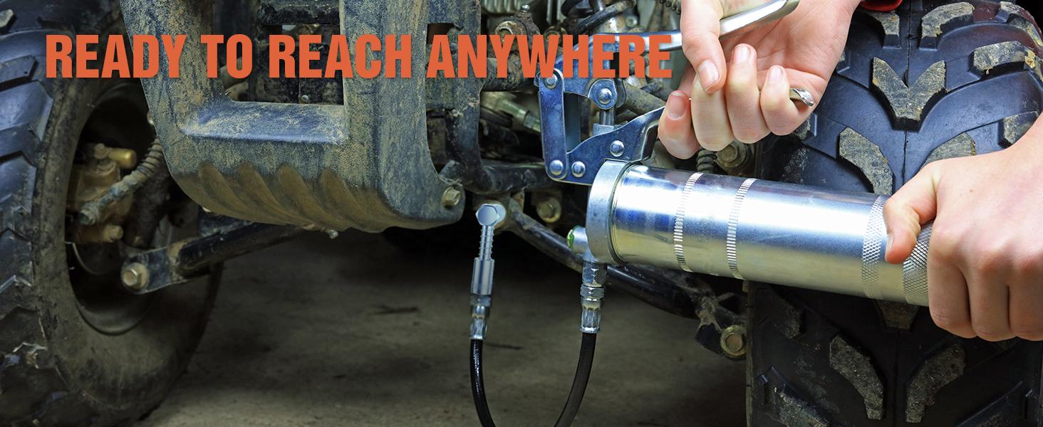 THE WELL KEPT 90 Degree Grease Gun Coupler Adapter - Right Angle Grease Gun Fittings for Tight Spaces, High-Pressure Grease Gun Nozzle Tip – 3-Jaw Spring-Lock for Standard Grease Fittings