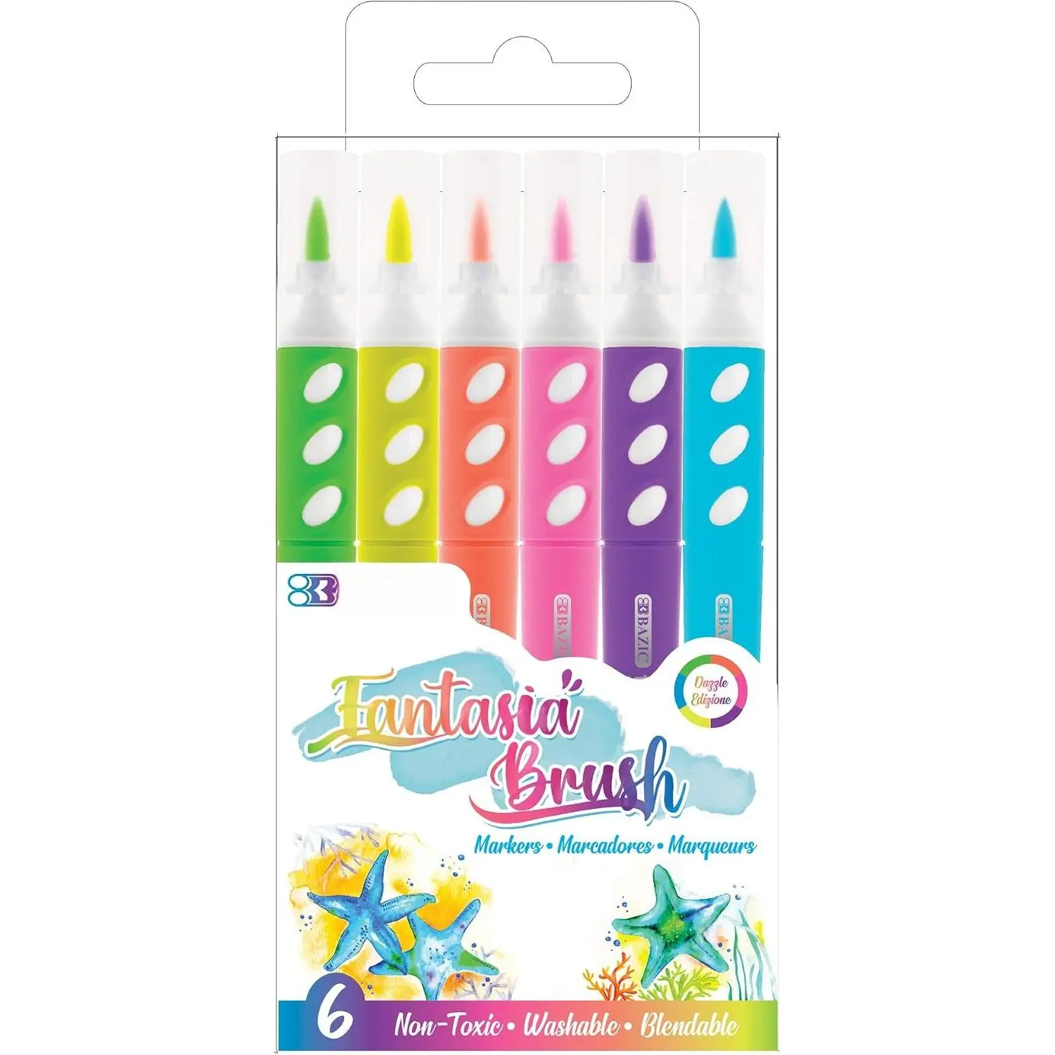 Fantasia Brush Markers, Fluorescent,  Tip, Washable | brush + 0.4 mm fine tip, , lettering, art, journaling