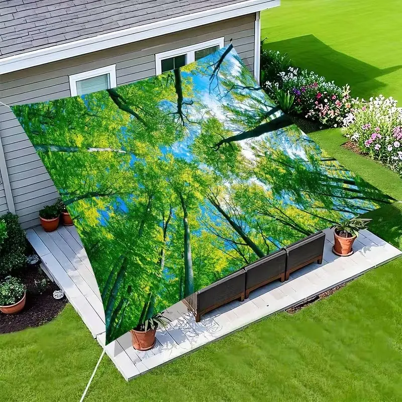 Sun Canopy, Outdoor Shade Sail with Branches and Leaves Pattern, All-Season Camping, Beach, Garden, Patio, Picnic, Tent, RV Gear