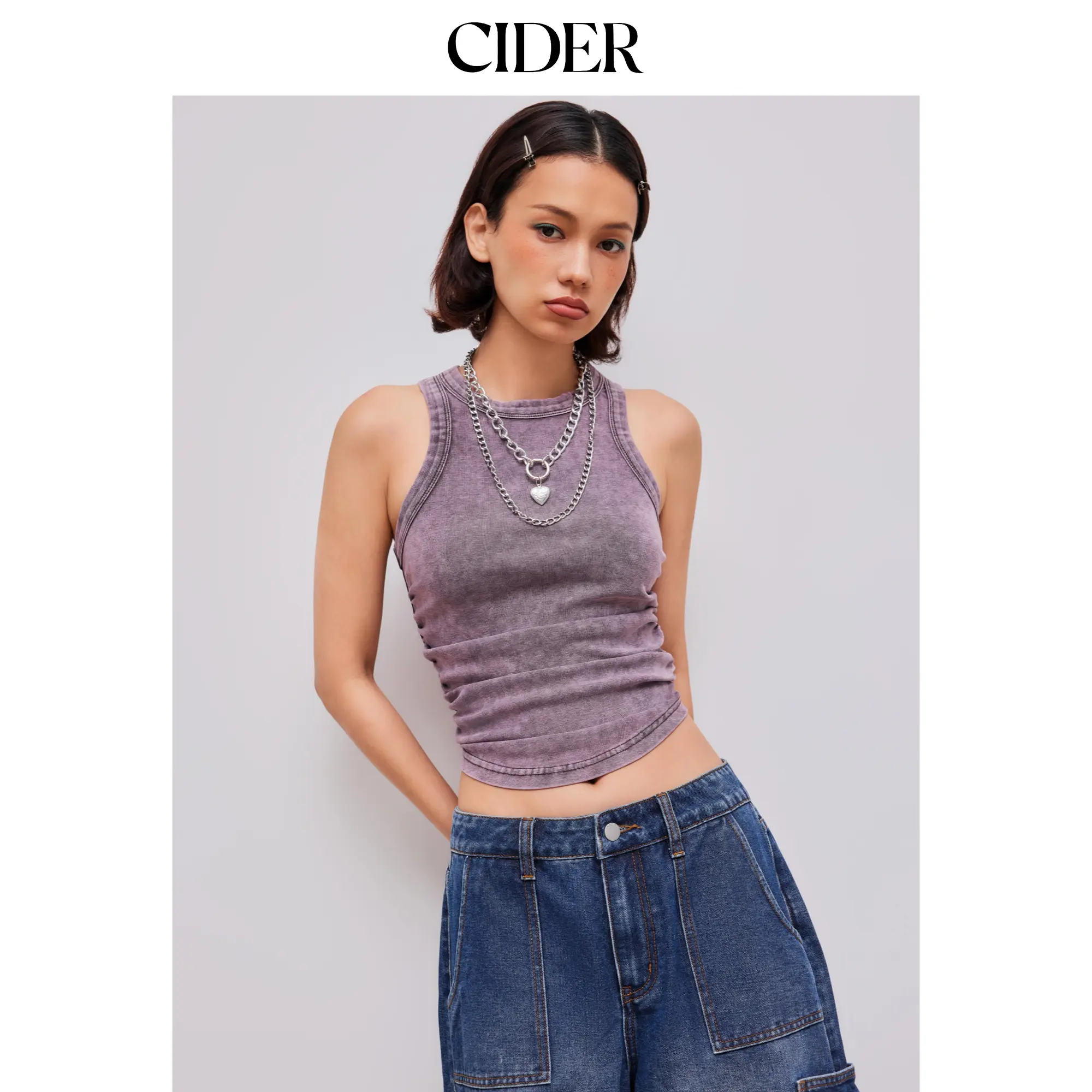 Cider [2 colors, size 4-10] Cotton-blend Round Neckline Solid Ruched Tank Top SummerWins SummerFinds