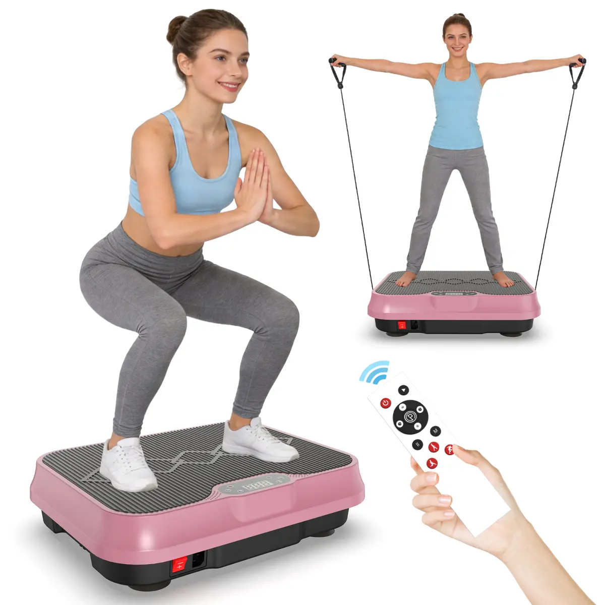 Vibration Plates Exercise Machine, Whole Body Workout Platform with Remote Control, Resistance Bands for Home Gym