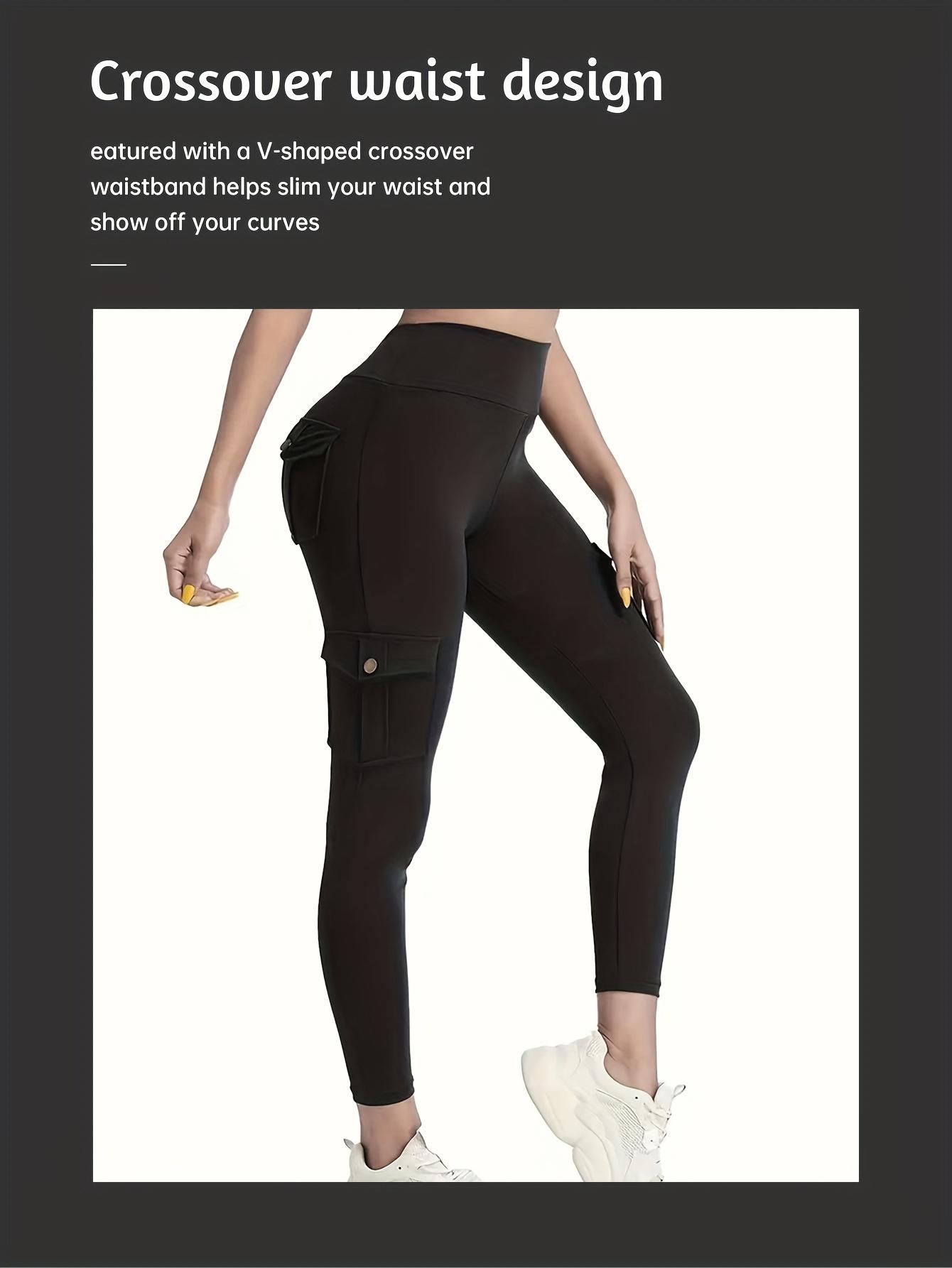 New3pcs Women's High-Waisted Yoga Pants with Hip Lift & Pockets - 90% Polyester 10% Elastane Stretchy Workout Leggings, Solid Color Extra-Long Tights for Running, Exercise, Gym - All-Season Comfort, Versatile Activewear |               Sleek Appearance |