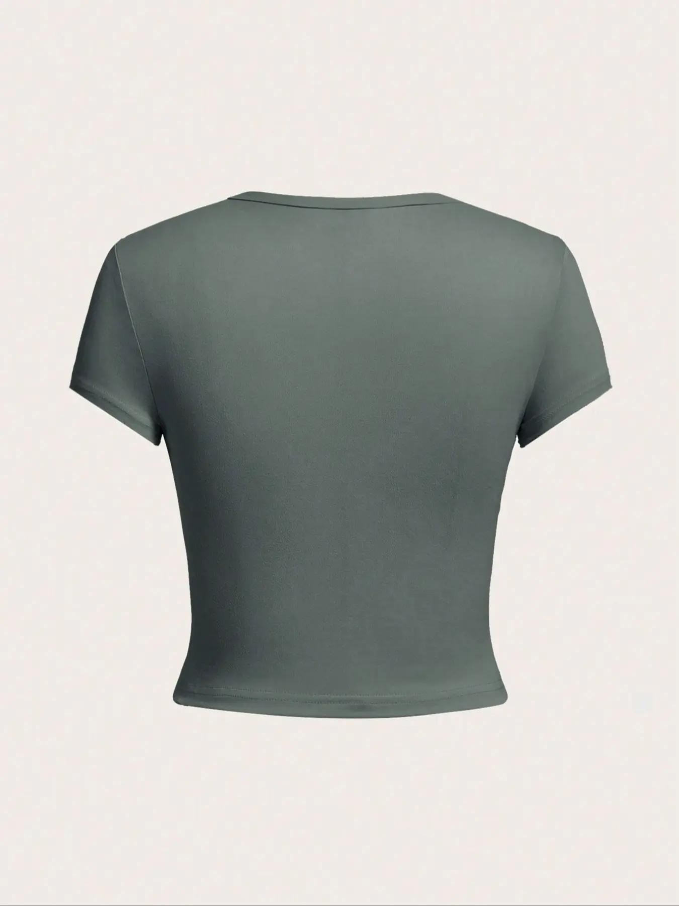Women's Letter & Heart Print Round Neck Crop Tee, Casual Short Sleeve T-shirt, Summer Clothes, Women's Top for Daily Wear, Womenswear