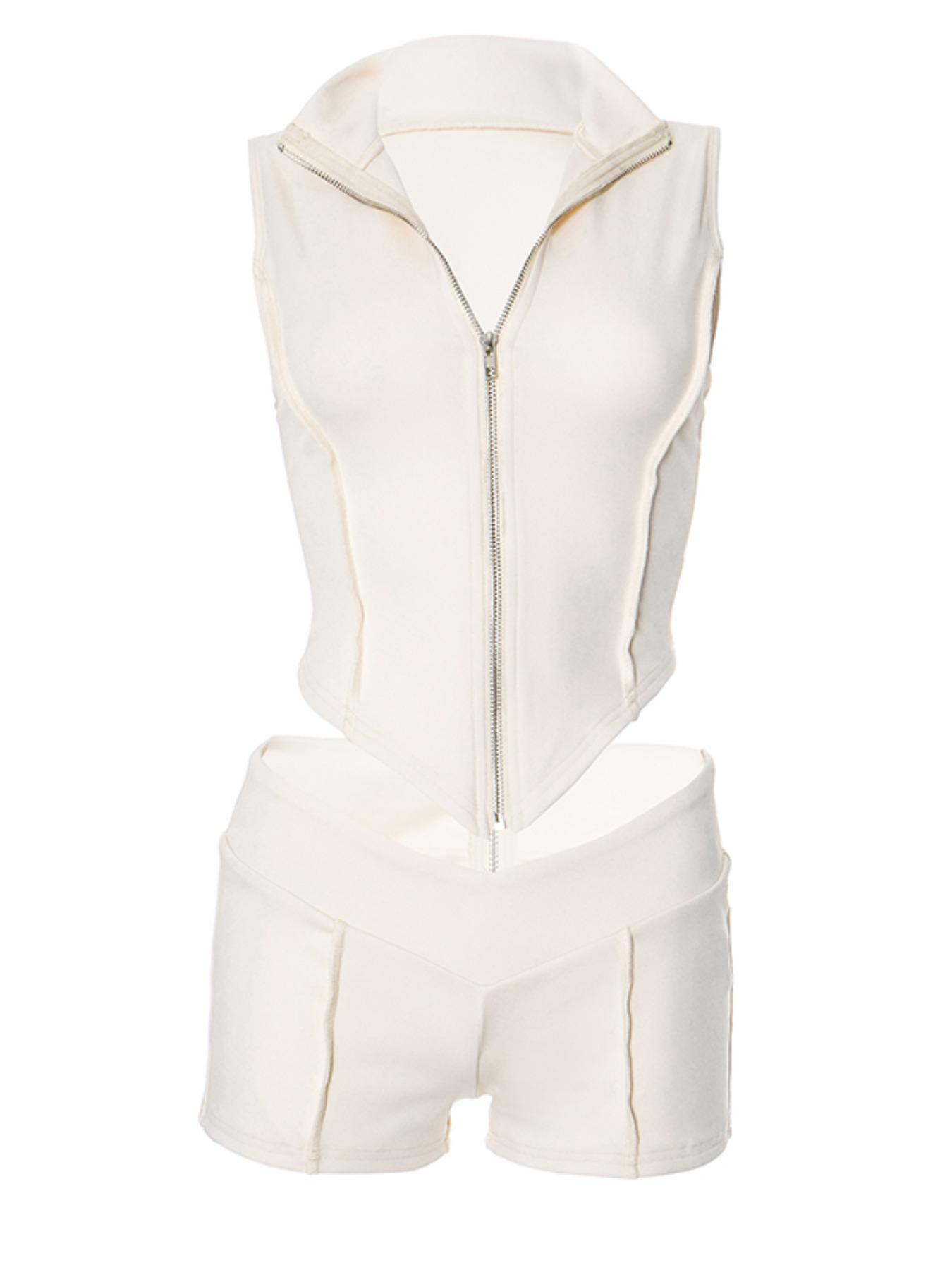 Two-piece Set Women's Solid Crop Tank Top & Skinny Shorts, Casual Fashion Chic Cozy Outfits for Daily Outdoor Wear, Ladies Summer Clothes