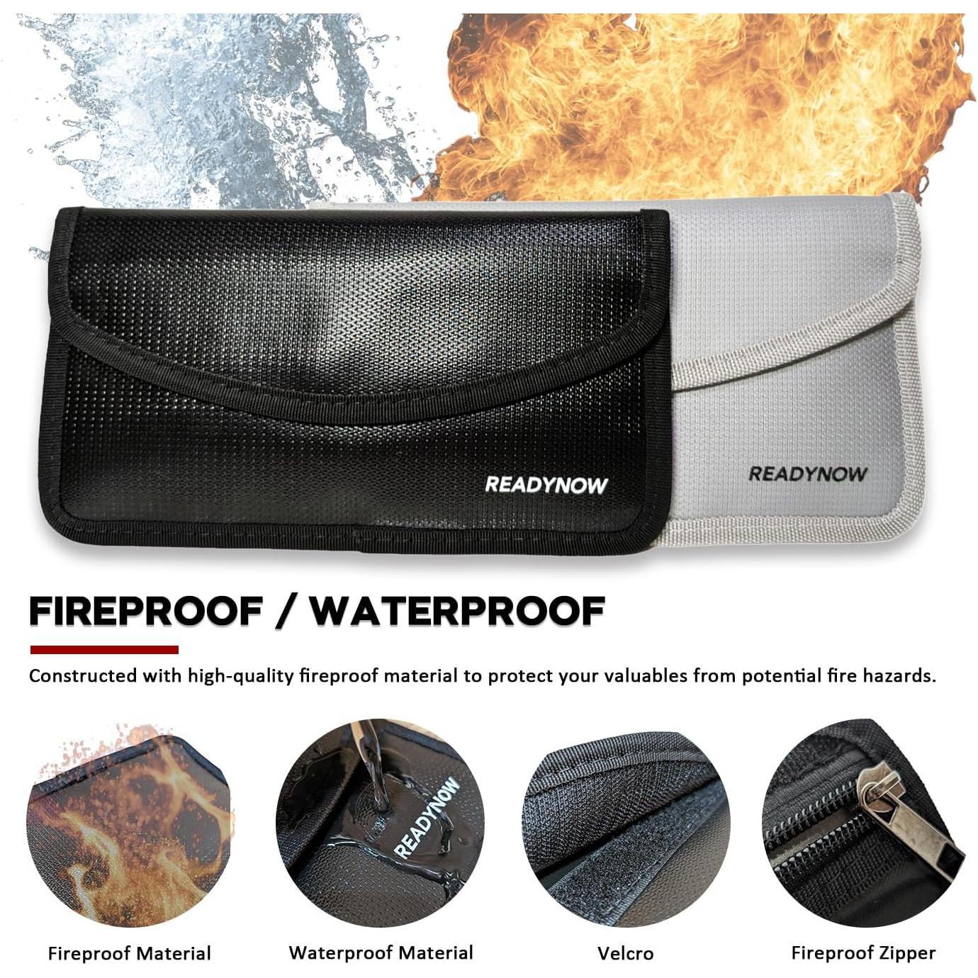 (2-Pack) Fireproof Faraday  Pouch, Cell Phone Anti-, Anti- Keyless  FOB Protection, Signal Blocker Shielding Zipper Pocket, Dual Pocket Design,