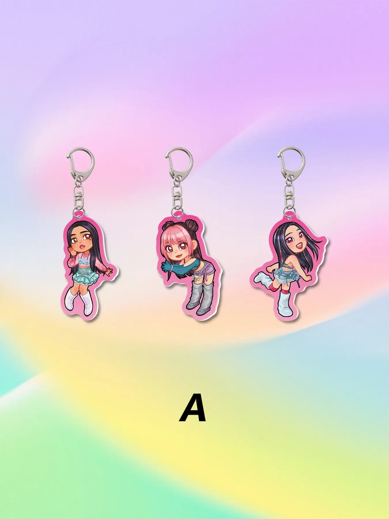 3-Piece Acrylic Cute Cartoon Idol Katseye Group Keychain, All-Season Bag Accessory, Wallet Pendant, Friend Gift, European-American Idol Group Theme