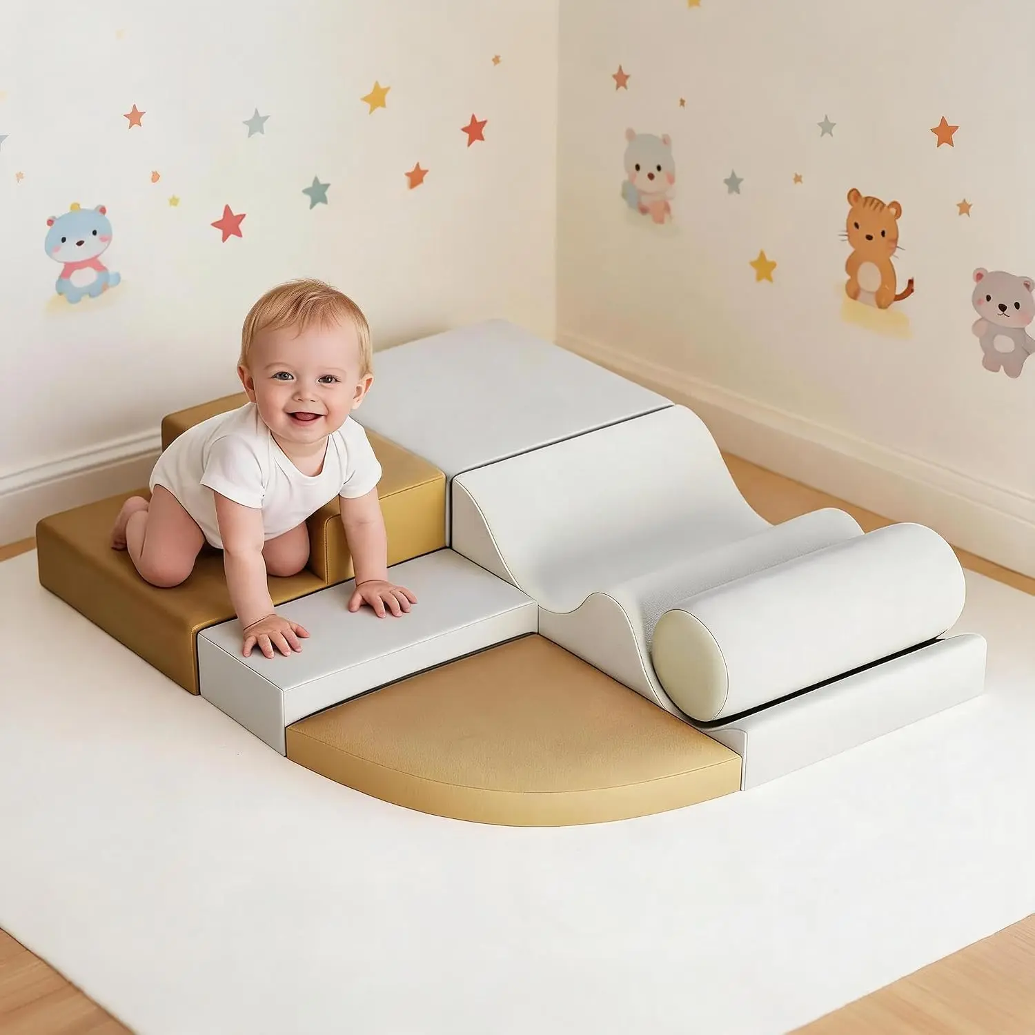 Foam Climbing Blocks for Toddlers 1-3, 6-Piece Baby Climbing Toys, Indoor Baby Activity Play Set for Crawling and Sliding, Soft Climbing Blocks for Infants and Kids