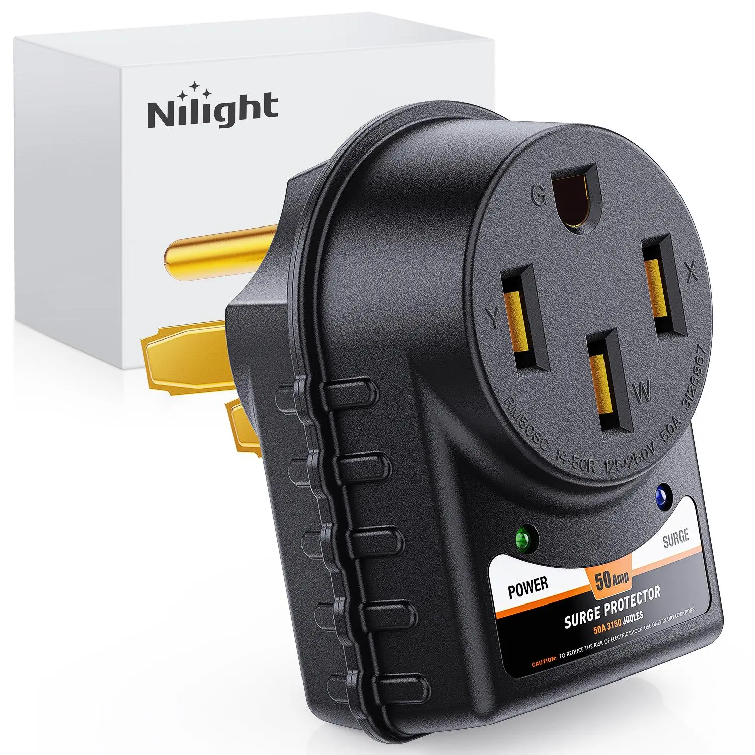 Nilight 50 Amp RV Surge Protector 125V/6250W Adapter Plug with LED Indicator 50Amp 3150 Joules 45000A Max Spike ETL Listed 14-50P 14-50R Power Guard for RVs Camper Trailer