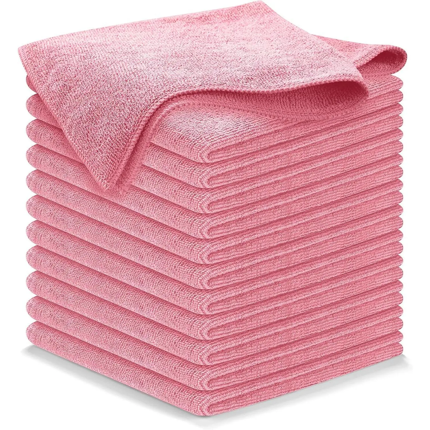 Microfiber Cleaning Cloth Light Pink - 12 Pcs 12.5"x12.5" - High Performance - 1200 Washes, Ultra Absorbent Towels Weave Grime & Liquid for Streak-Free Mirror Shine - Car Washing Cloth