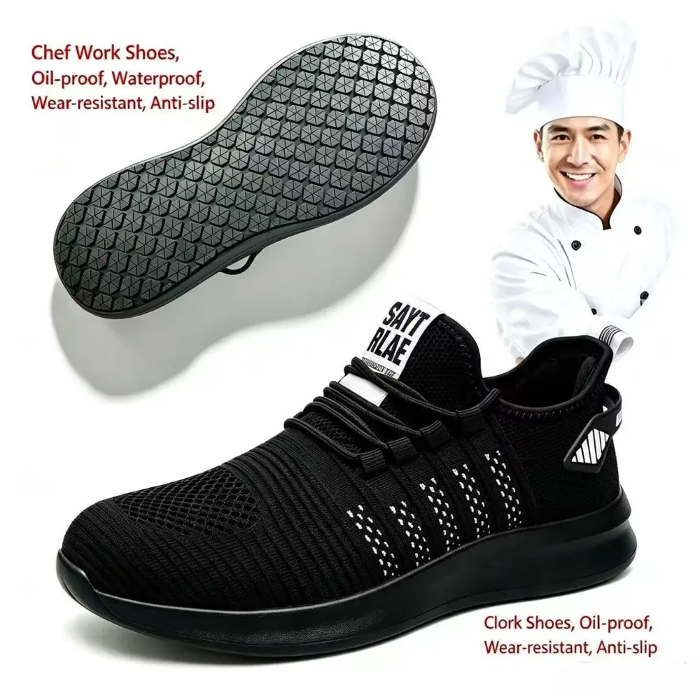 Men's & Women's Casual Chef Sneakers, Flyknit Lace-up Athletic Trainers, Waterproof, Non-Slip, Shock-Absorbing Kitchen Footwear, Sneaker, Shoes, Shoes Sneakers, Breathable Work Sneakers