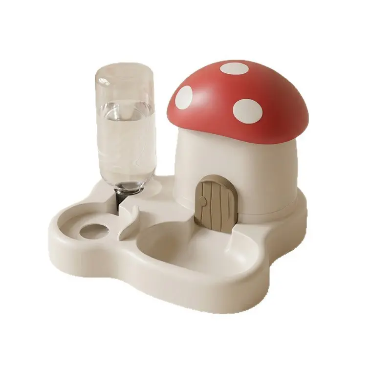 Pet Automatic Feeder Mushroom House, Dual Bowl Cat Watering Station, Anti-Tip Dog Bowl, Pet Food Dish, Convenient Pet Accessories