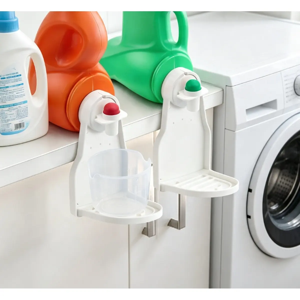 Laundry Room Liquid Pouring Guide Bracket with Optimized Guiding Spout & Spill Collecting Base, Spill-Free Household Laundry Liquid Storage Organizer for Washing Supplies