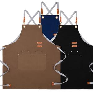 thickened canvas apron with pocket, 1 count durable working apron with cross-back straps, adjustable neck straps apron for men & women, kitchen apron, household items, men gifts