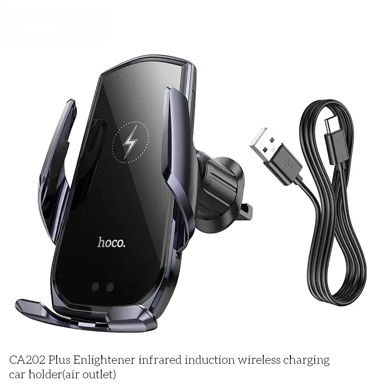 HOCO CA202 Induction Wireless Car Charger Mount - Adjustable Secure Air Vent Stand, Fast Charging for iPhone 14/15 Pro Max, Samsung S22, Hands-Free Navigation & Power, Wireless Charging