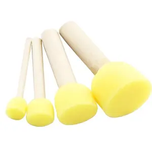 4pcs/set Original Wooden Handle Graffiti Paint Brush Sponge Paint Brush Art Supplies For Students