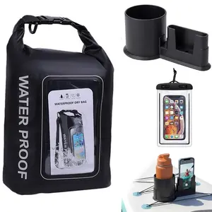 3 Pcs Paddle Board Accessories Include 5L Outdoor Waterproof Dry Bag for Women Men 2-in-1 Paddleboard Cup Holder Waterproof Phone Case Roll Top Lightweight Storage Bag for SUP Kayak Boat