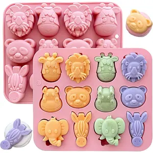 2-Pack Animal Chocolate Molds - Cute Silicone Candy Molds with Panda, Elephant, Hippo, Lion Shapes, Multi-Purpose for Chocolate, Jelly, Soap,Ice Cube Candle Making, Food-Safe & Easy to Demold
