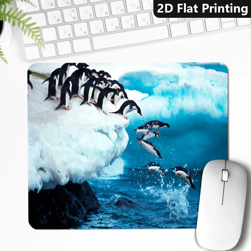 Penguins jumping into water mouse pad,Desk Mat Durable and Comfortable - Laptop and Computer Desktop Accessories - Office and Home Use, Non-slip desktop mouse pad, Gaming Setup, Fun Workspace Decor, Playful Design