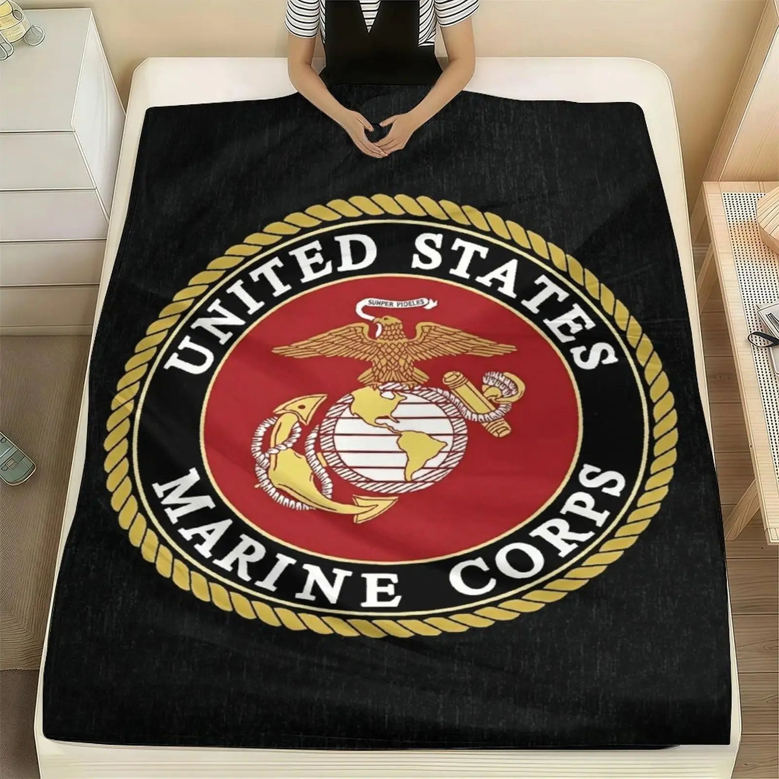 USMC Eagle Globe Anchor Semper Fidelis Patriotic Soft Flannel Throw Blanket Sofa Bedroom Decor,Matches cooling blankets pillows couch cover for sofa bedding set comforter set,Memorial Day 4th July Veterans Fathers Day Gift For Marine Veterans Dad &Friends