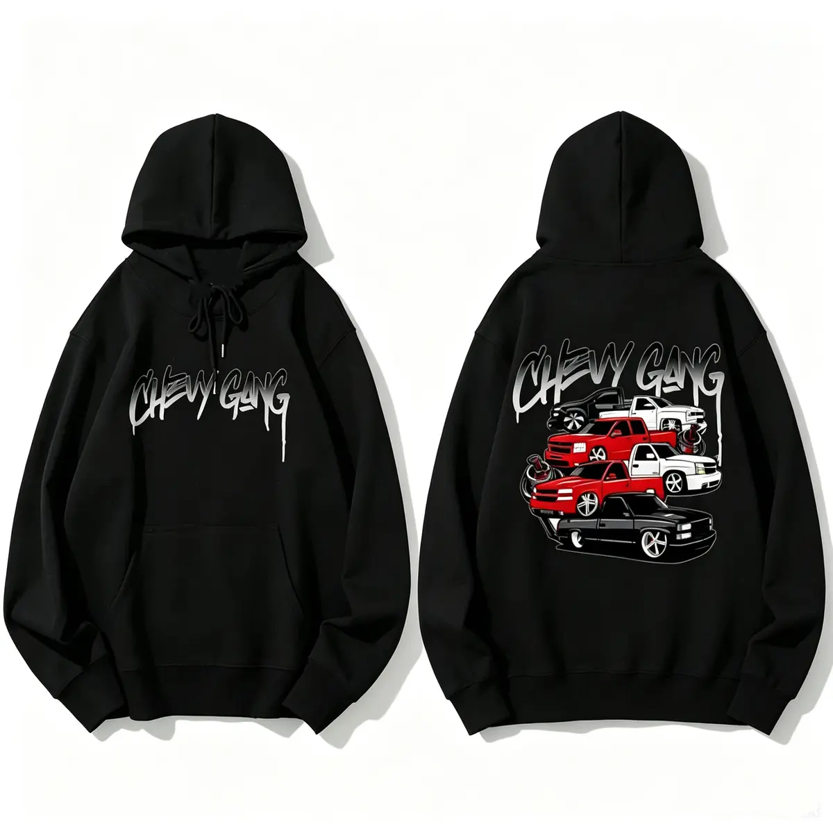Chevy Gang Graphic Hoodie Chevy Men's Cotton Hooded Sweatshirt Old School Chevy Hoodie Gift for Him Truck Hoodie Classic Chevy Truck Casual Menswear Fabric Top