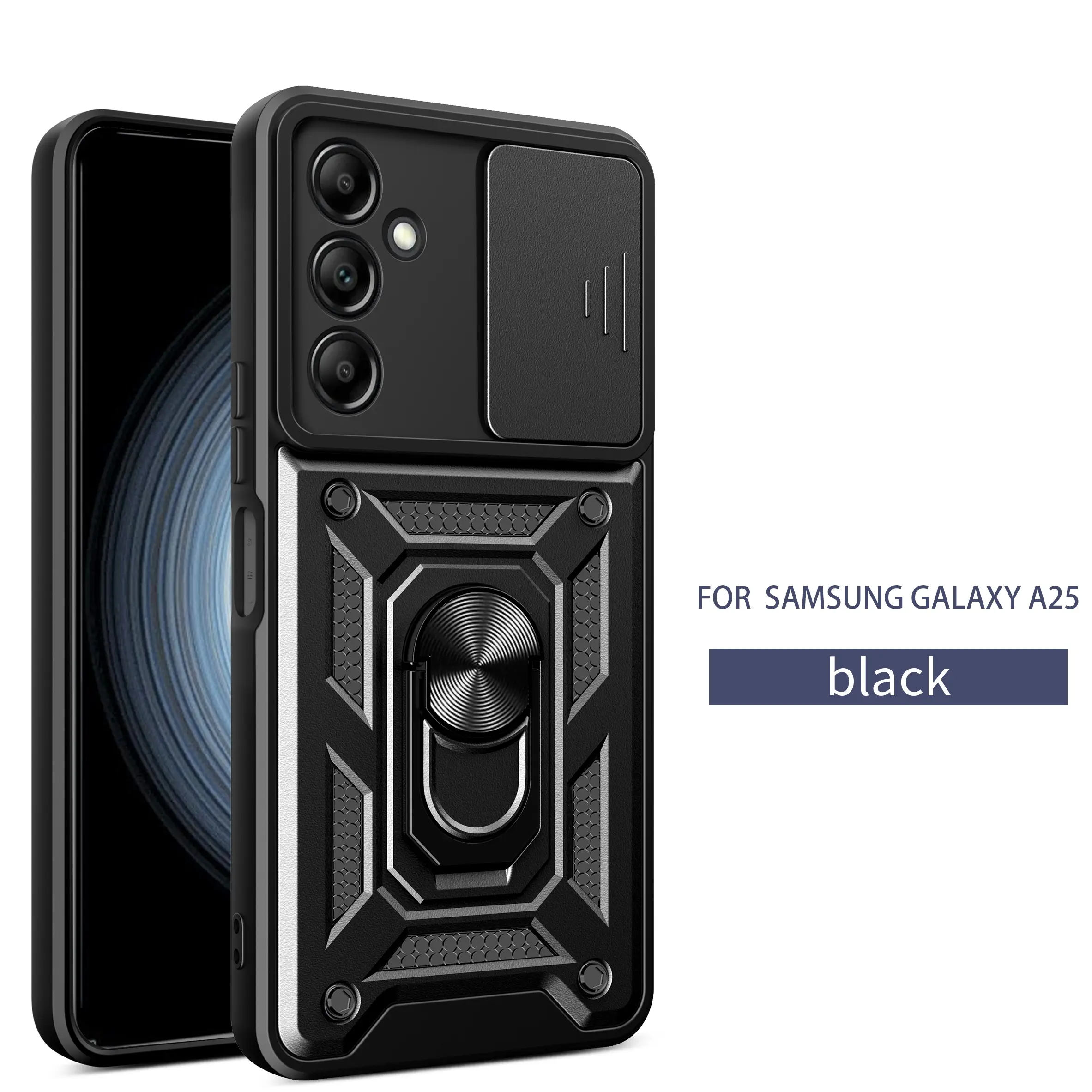 Case for Samsung Galaxy A25 5g Cellphone Accessories Heavy-Duty Protective Shockproof, Magnetic Stand, Rotatable Metal Ring, Camera Lens Cover, Anti-Fingerprint, Dust-Proof for Samsung Galaxy A25 5g Case