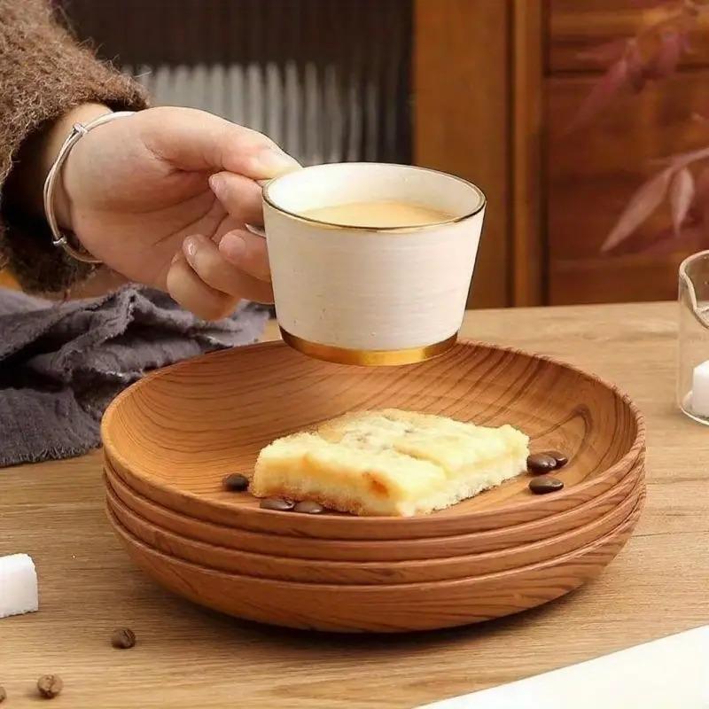 10 creative wood-pattern plastic plates with circular stripe design, high-quality and lightweight, suitable for home use, dessert shops, commercial snack and fruit trays, cup and plate storage, cake and dessert serving plates