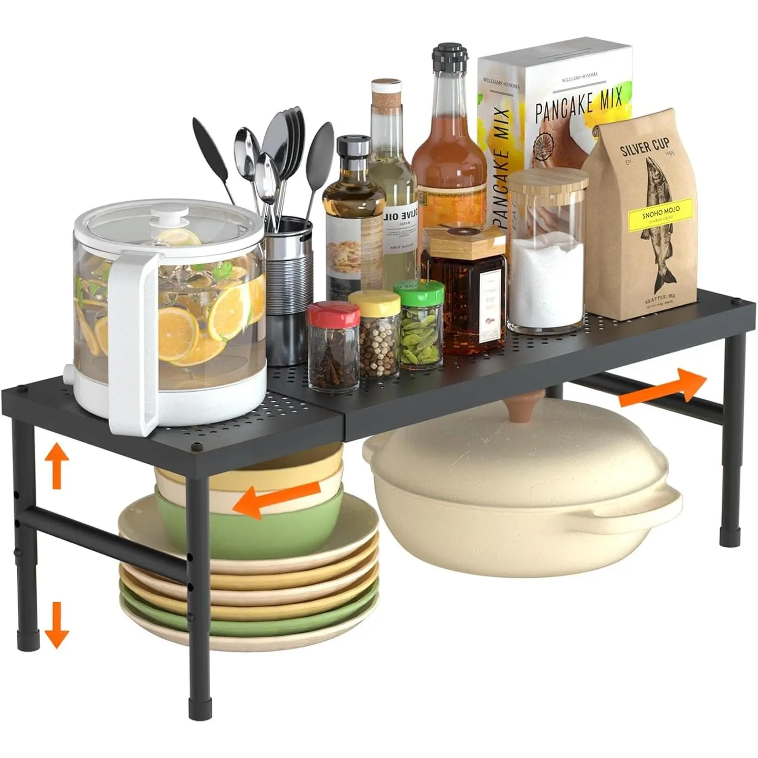 Expandable adjustable stackable kitchen organizer,Spice Racks,Counter Shelf for Cabinets,Small Cupboard Organizers,Heavy Duty Metal Pantry Storage Shelves Racks for kitchen,cabinet