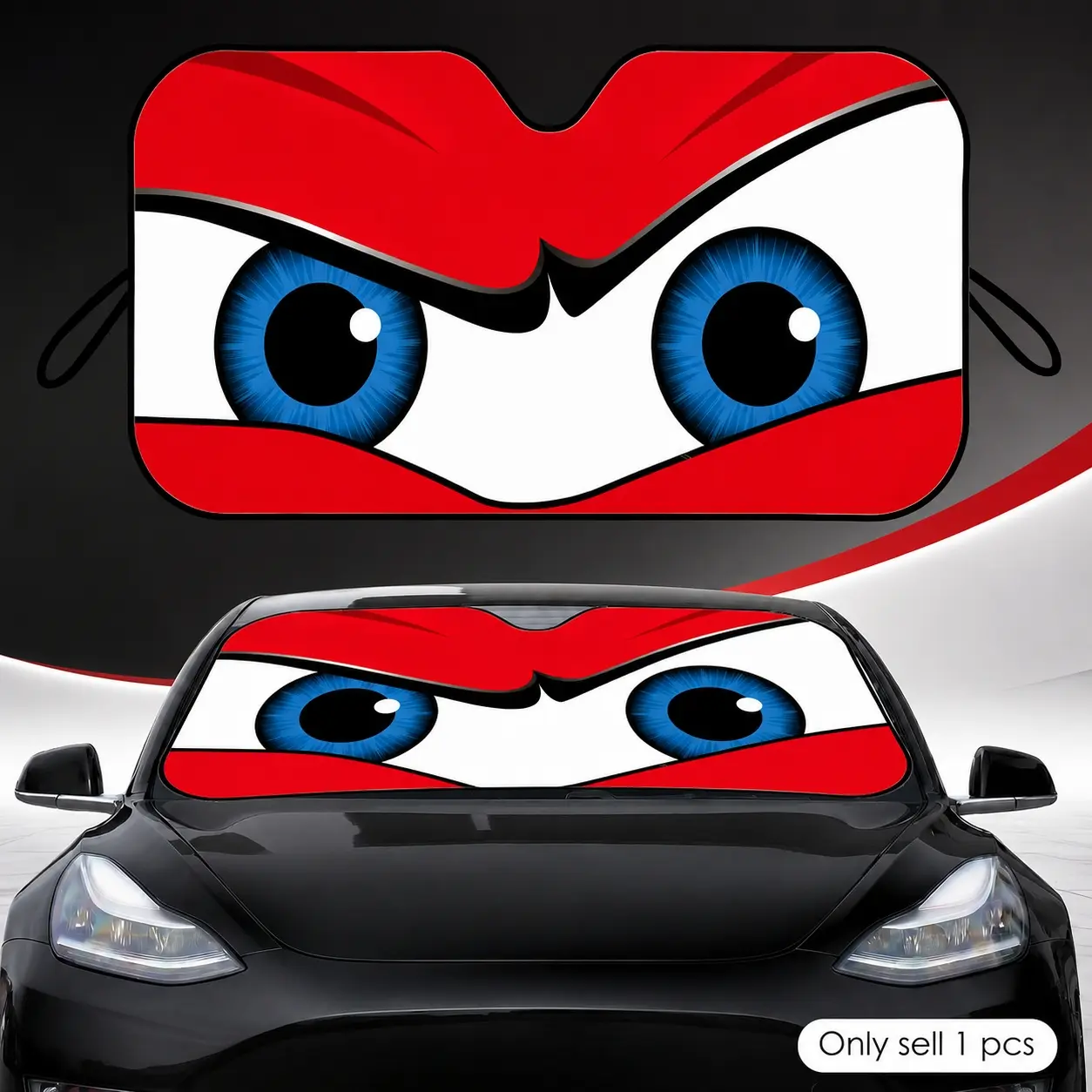 Bold Red Pop Art Blue Eyes Sun Visor Car Windshield Sun Shade UV Protection Heat Insulation Reflective Cover, Keeps Interior Cool, Protects Dashboard, Foldable Easy Storage, Universal Fit for Cars SUVs Trucks, Summer Auto Accessory for Daily Driving