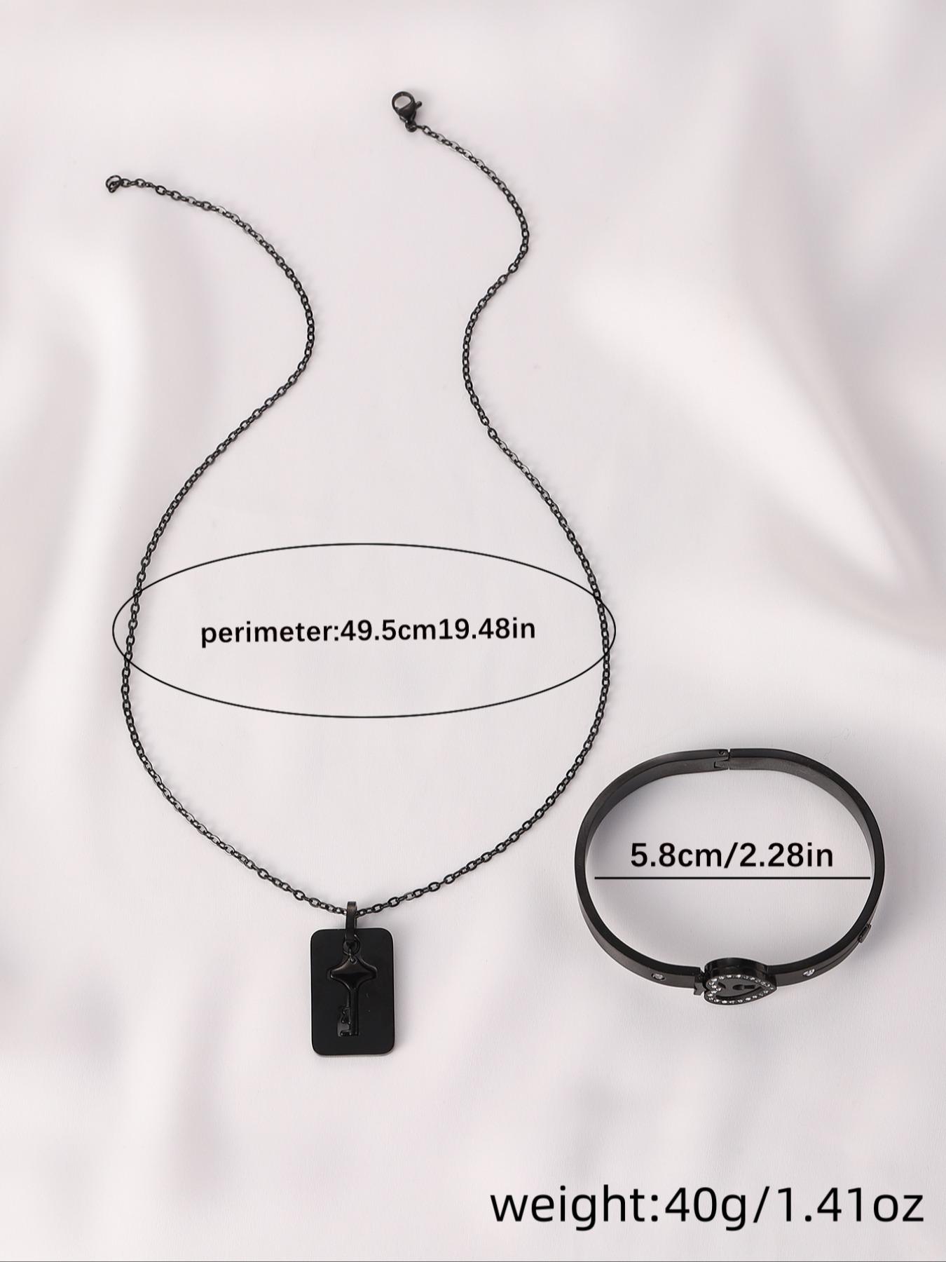 Unisex Summer Trendy Jewelry Set,  Rhinestone Decor Heart Shaped Lock Design Bracelet, Key Design Pendant Necklace for Girl, Streetwear Matching Vintage Jewelry, Valentine's Day, Gift