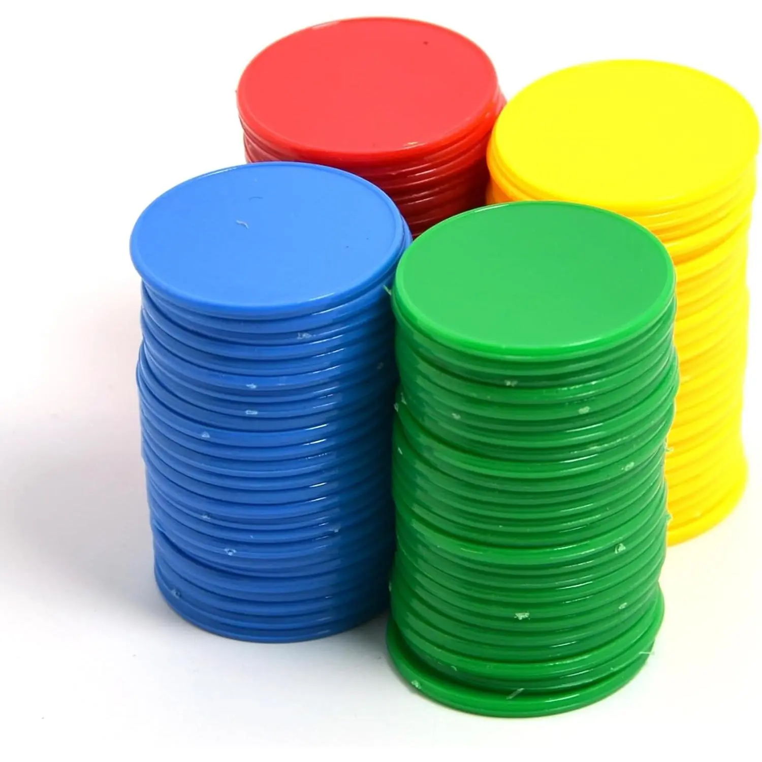 100pcs 32mm/1.26 Inch Opaque Plastic Learning Counters Disks Mini Poker Chips Game Tokens with Storage Box (4Color-Red,Yellow,Blue,Green)