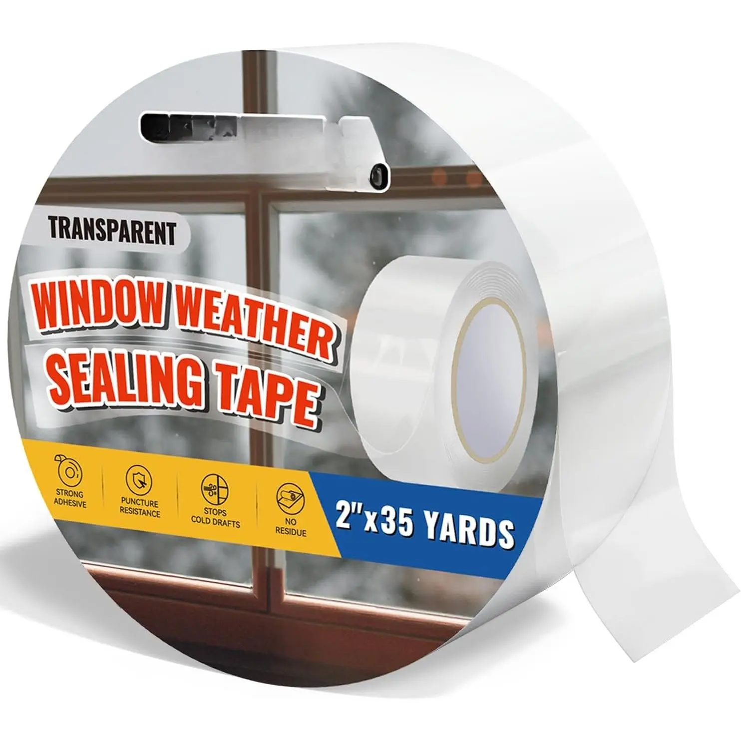 Window Weather Sealing Tape for Winter, 2 Inch x 105 FT (35 Yards) Transparent Weather Stripping Clear Insulation Tape for Windows, Doors & AC Units, 1 Pack