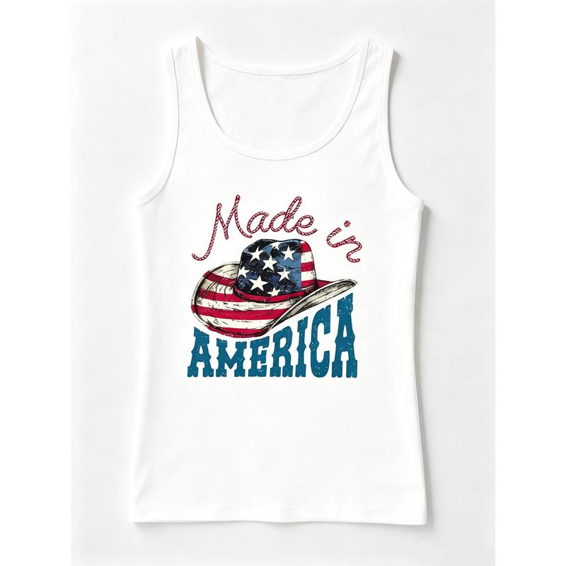 Women's Bald Eagle & USA Flag-Print Statement Vest, Fashion Casual Printed Vintage Distressed Sleeveless Top for 4th Of July, Memorial Day, Fits