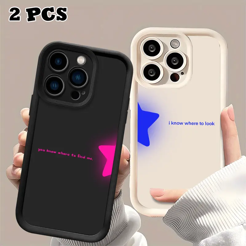 Phone Case - Black And White High-Edged Anti-Fall Phone Case, Double Pack Suitable for iPhone 17 E Air 16 15 14 Pro Max Plus 13 12 Mini 11 X XS XR Series Protective Case, Perfect Birthday Gift for Girlfriend, Boyfriend Or Friend, Matching Phone Case