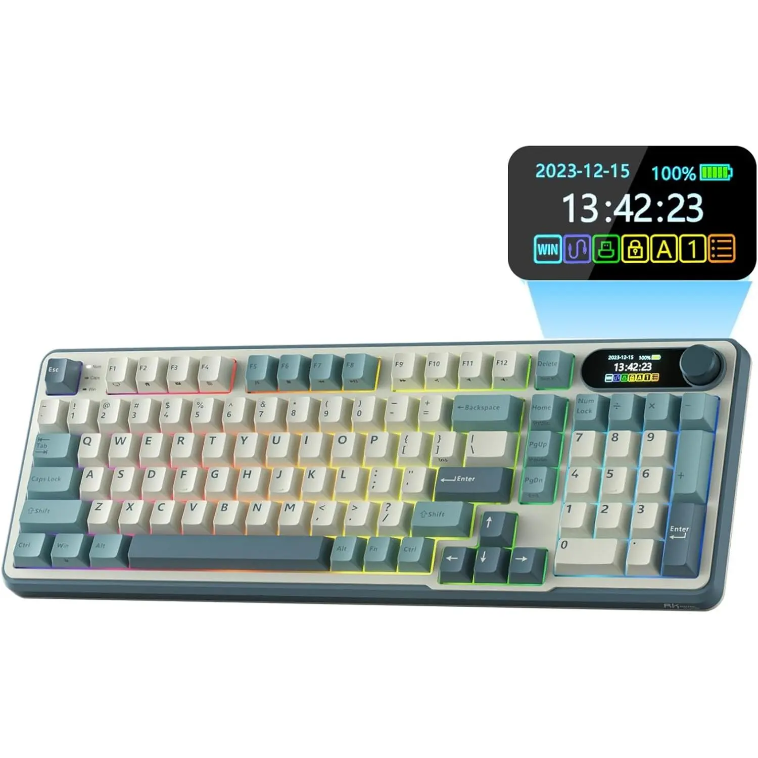 RK ROYAL KLUDGE S98 Wireless Mechanical Keyboard w/Smart Display & Knob | 96% Top Mount RGB Gaming Keyboard BT/2.4G/USB-C, 5-Layer Noise Dampening, Creamy Sound Pre-lubed Switch,Hot Swap, 98 Keys sohochic