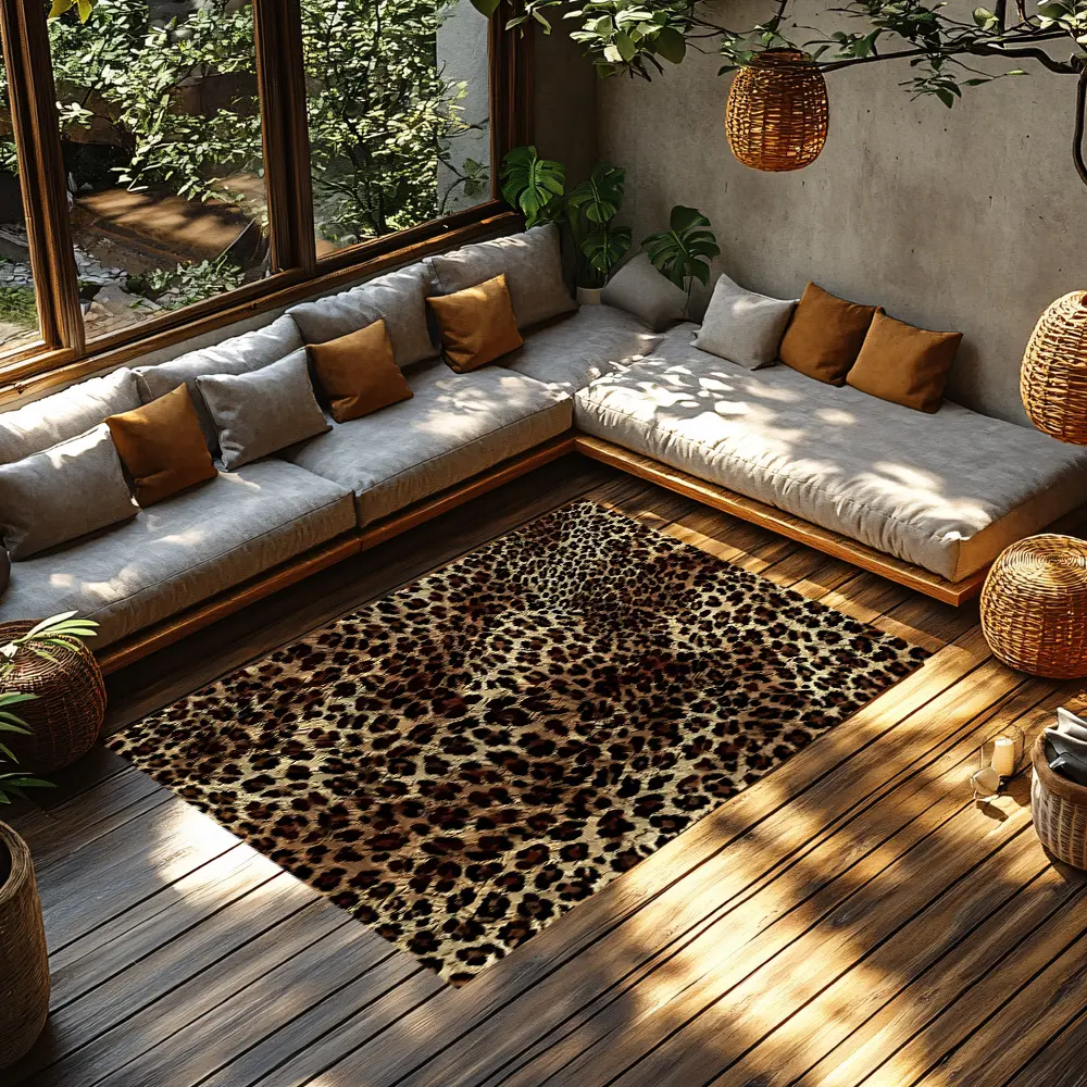 Leopard Print Crystal Velvet Animal Pattern Bohemian Area Rug #LeopardPrintRug #AnimalPatternFloorMat #WildlifeInspiredCarpet #CrystalVelvetHomeDecor