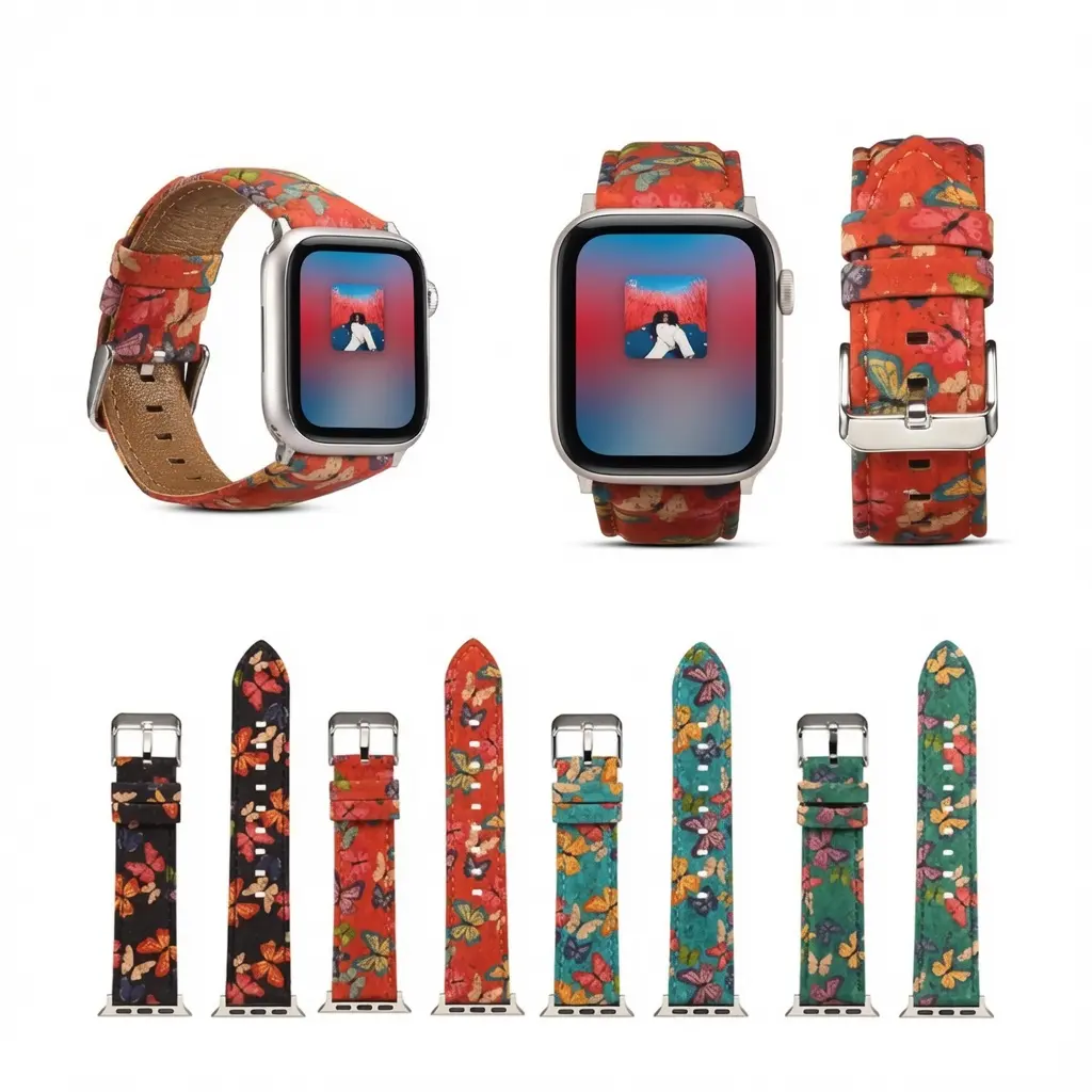 Printed Leather-Lined Single Strap Smartwatch Replacement Band - 38-45mm Decorative Pattern Strap for Casual Outfits