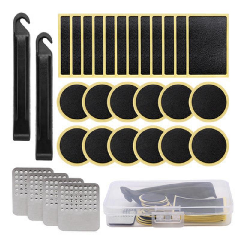 Bicycle Quick Tire Repair Kit with Glueless Patches Tire Levers Portable Storage Box Complete Fixing Set