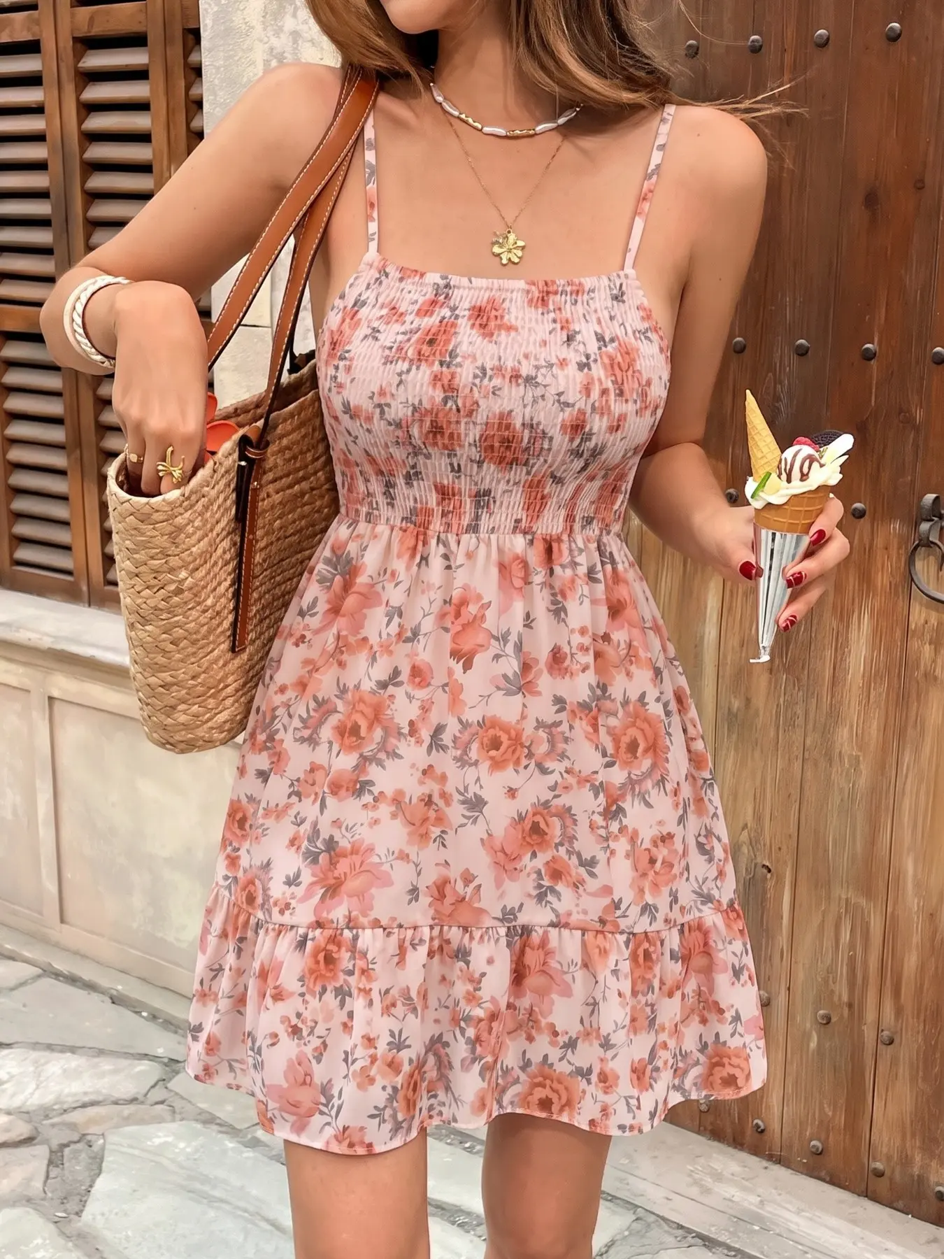 Women Square Neck Smocked Chic Boho Floral Ruffled Sundress Spaghetti Strap High Waist Ruffle Tiered Hem Flowy A Line Mini Dress Casual Wear Beach Travel Dating Cottagecore Summer Short Dress #tiktokfinds #beachdress #dateoutfit #floraloutfit