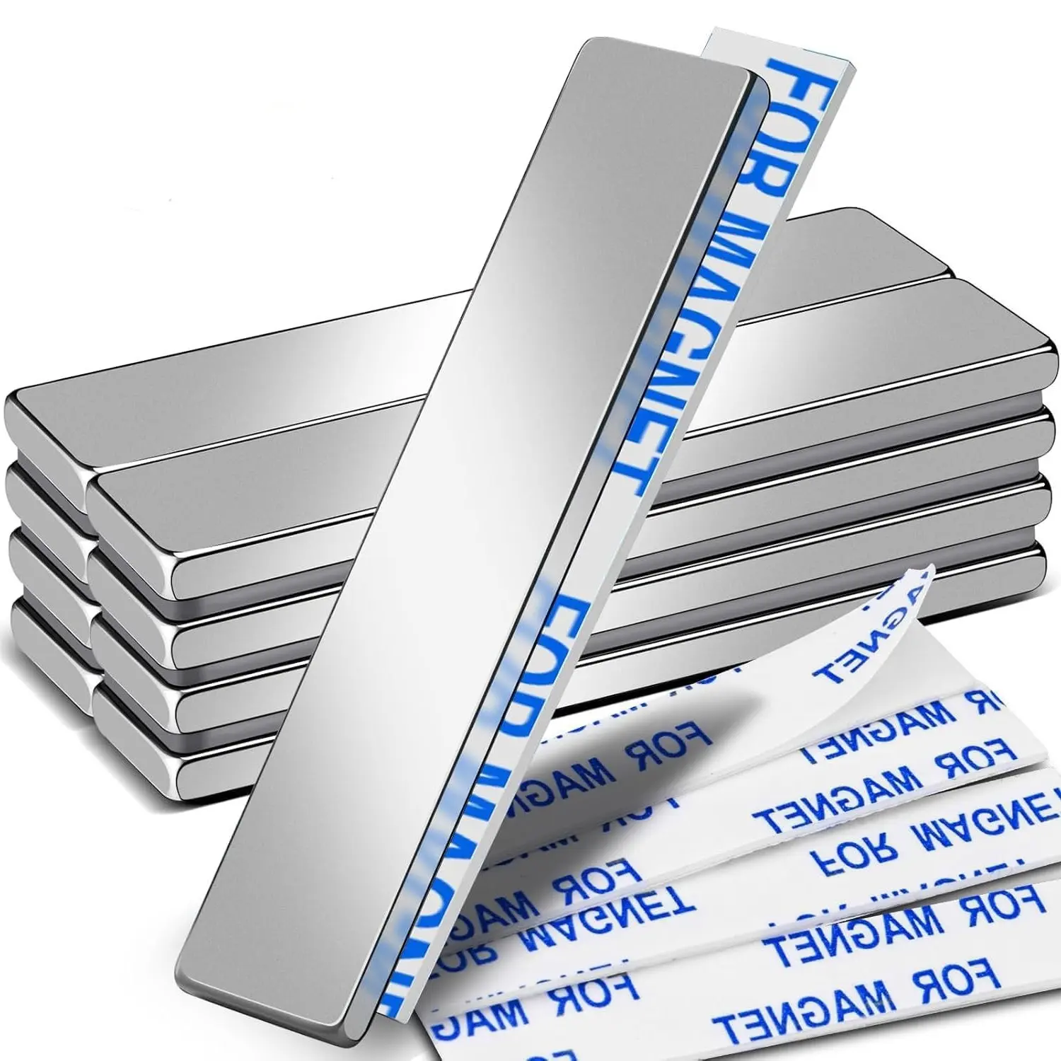 8 Pack Strong Neodymium Magnetic Strips with Adhesive Backing