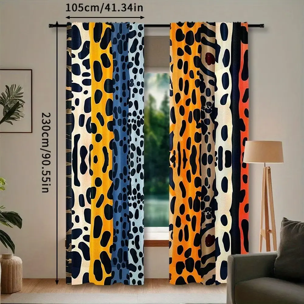 2 Piece Polyester Wildlife Print Semi-Transparent Curtains, Modern Roller Shades for Living Room, Bedroom, Dining Room, Rod Pocket