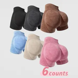 6 Pack Women Letter Print Seamless Sports Shorts High Waist Butt Lifting Scrunch Yoga Shorts High Stretch Breathable Skinny Summer Athletic Shorts Multi Color Multipack Sportswear For Gym Running Daily Wear