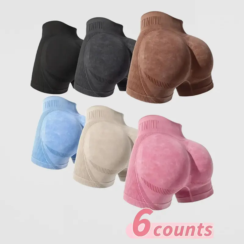 6 Pack Women Letter Print Seamless Sports Shorts High Waist Butt Lifting Scrunch Yoga Shorts High Stretch Breathable Skinny Summer Athletic Shorts Multi Color Multipack Sportswear For Gym Running Daily Wear